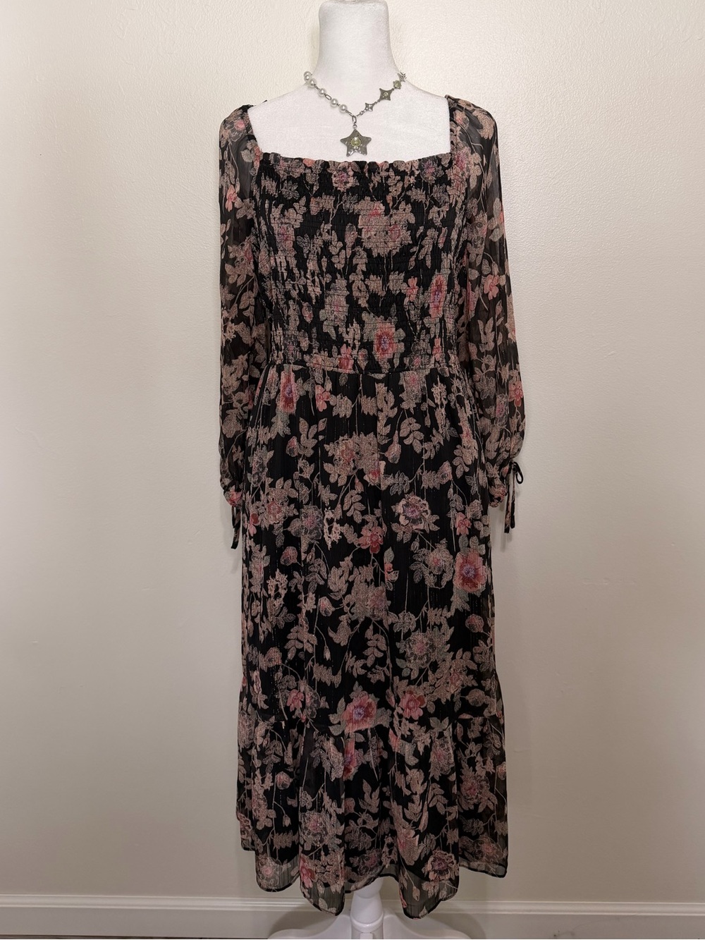 LC Lauren Conrad Black Maxi Dress with Floral Print